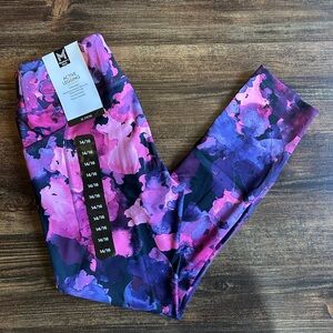 Girls Members Mark Ankle-length Active Leggings with Colorful Pink Floral Print